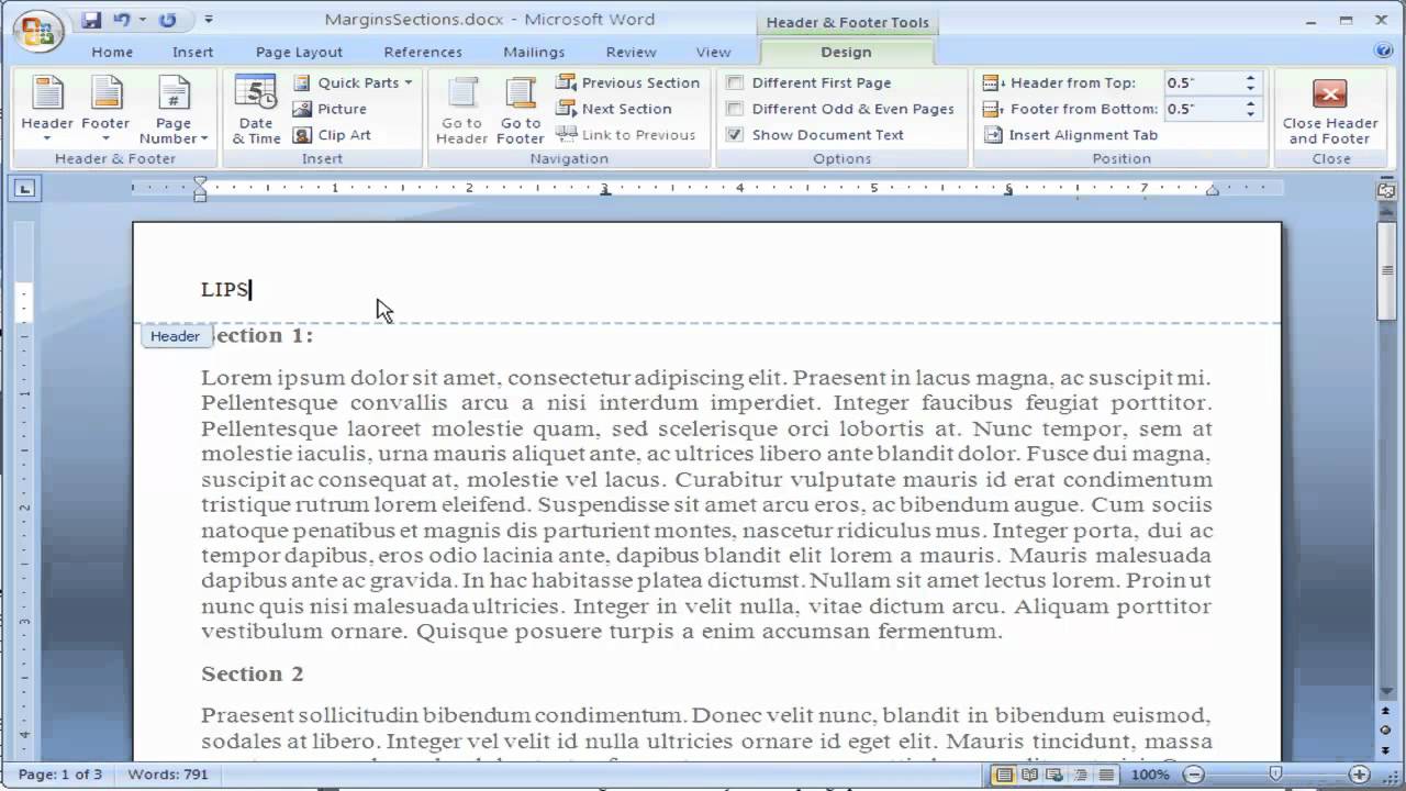 how to show header and footer in word for mac